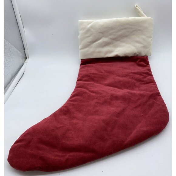 Pottery Barn Noba Christmas Holiday Stocking Monogrammed Velvet Red Cream 19 in - Picture 8 of 9
